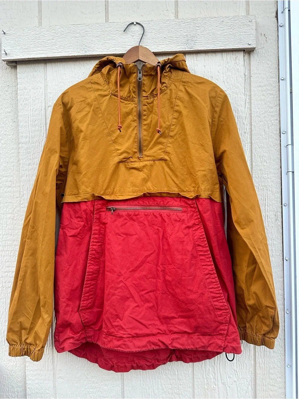 Dravus Colorblock Hooded Anorak Jacket 1/4 zip Mustard Yellow khaki Sweater